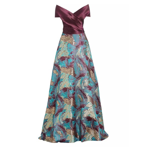 Teri Jon by Rickie Freeman Draped Taffeta Metallic Gown. Size 2 - Picture 4 of 8